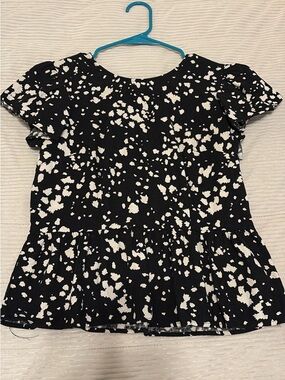 Black & White Splatter Short Sleeve Peplum Top
